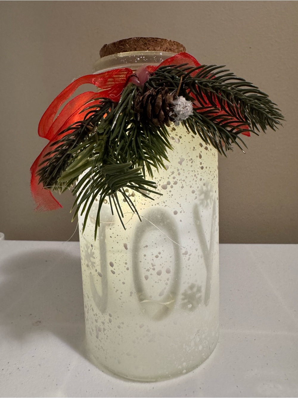 Christmas “JOY” Light-Up Glass Decor Accent
